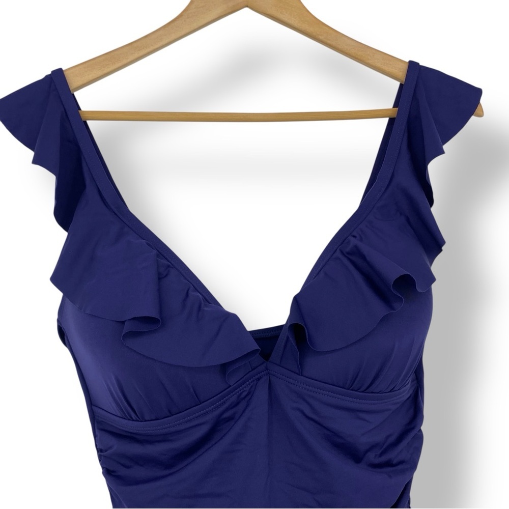 Liz Claiborne Navy Blue One Piece Swimsuit with Ruffled Straps - Picture 4 of 13